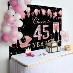 Lofaris Black Rose Gold Cheers To 45th Birthday Backdrop