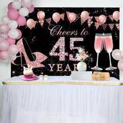 Lofaris Black Rose Gold Cheers To 45th Birthday Backdrop