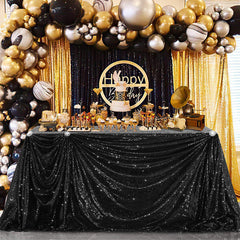 Lofaris Black Sequin Glitter Rectangle Banquet Tablecloth