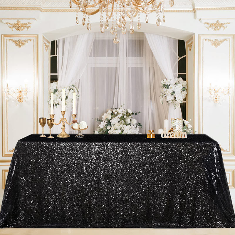 Lofaris Black Sequin Glitter Rectangle Banquet Tablecloth