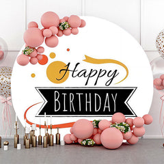 Lofaris Black Sign Golden Dots Round Happy Birthday Backdrop