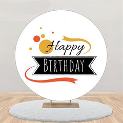 Lofaris Black Sign Golden Dots Round Happy Birthday Backdrop