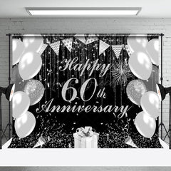 Lofaris Black Silver Balloon Happy 60th Anniversary Backdrop