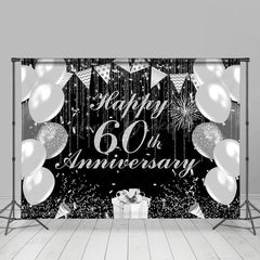 Lofaris Black Silver Balloon Happy 60th Anniversary Backdrop