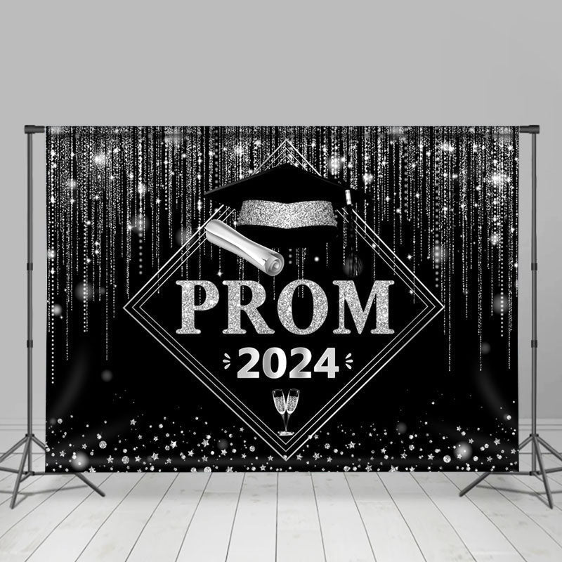 Lofaris Black Silver Diamonds Girls Graduation Prom Backdrop