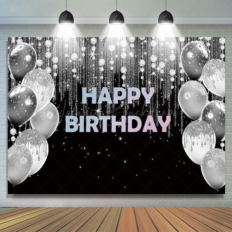 Lofaris Black Silver Glitter Balloon Birthday Party Backdrop