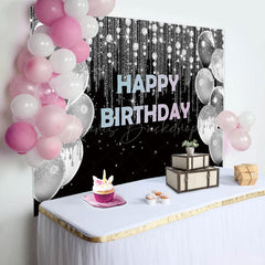 Lofaris Black Silver Glitter Balloon Birthday Party Backdrop