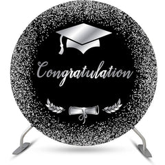 Lofaris Black Silver Glitter Cap Round Graduation Backdrop