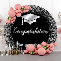 Lofaris Black Silver Glitter Cap Round Graduation Backdrop