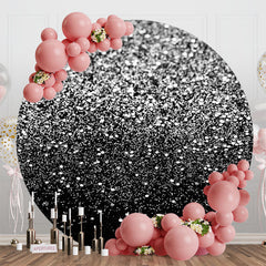 Lofaris Black Silver Glitter Round Happy Birthday Backdrop