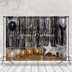 Lofaris Black Silver Gold Balloon Stars Cake Smash Backdrop