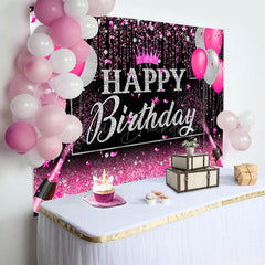 Lofaris Black Silver Pink Balloons Happy Birthday Backdrop