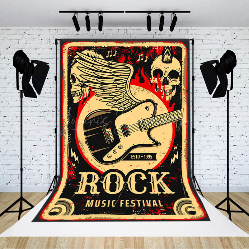 Lofaris Black Skeleton Rock Music Festival Party Backdrop