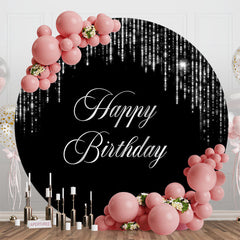 Lofaris Black Sliver Tassels Bokeh Round Birthday Backdrop