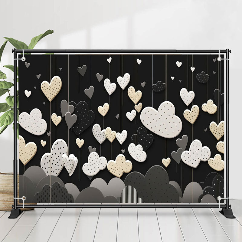 Lofaris Black Spot Cloud And Heart Valentines Day Backdrop