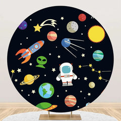 Lofaris Black Stars Astronaut Galaxy Round Birthday Backdrop