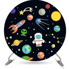 Lofaris Black Stars Astronaut Galaxy Round Birthday Backdrop