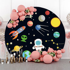 Lofaris Black Stars Astronaut Galaxy Round Birthday Backdrop