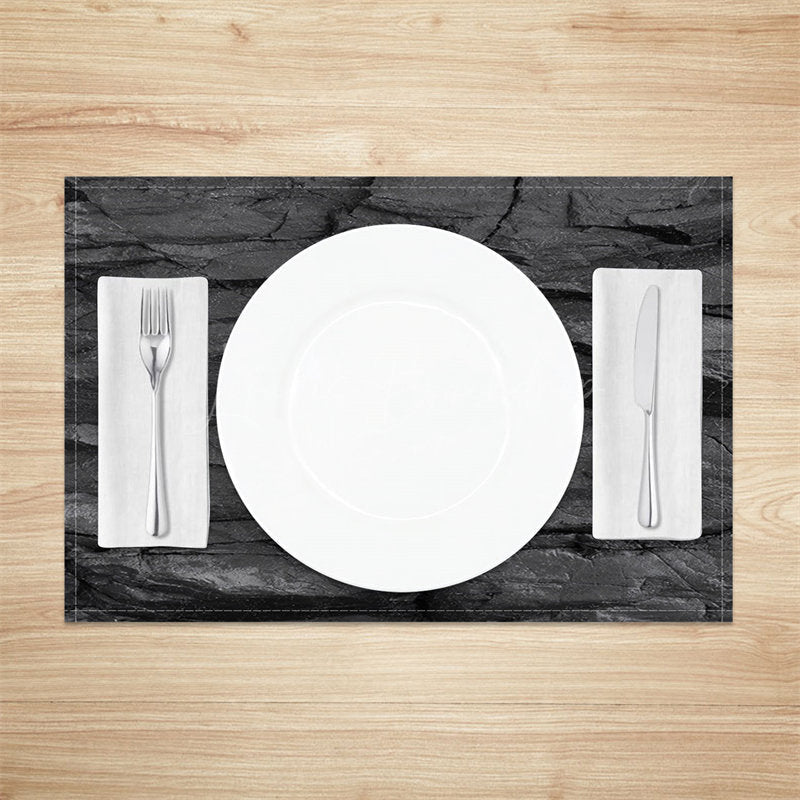 Lofaris Black Stone Marble Texture Fabric Set Of 4 Placemats