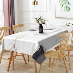 Lofaris Black Streamlined Texture White Rectangle Tablecloth