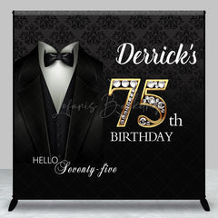 Lofaris Black Suit Custom Name Gold 75th Birthday Backdrop