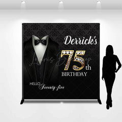 Lofaris Black Suit Custom Name Gold 75th Birthday Backdrop