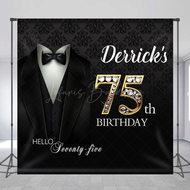 Lofaris Black Suit Custom Name Gold 75th Birthday Backdrop