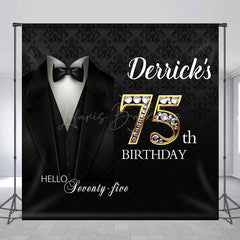 Lofaris Black Suit Custom Name Gold 75th Birthday Backdrop