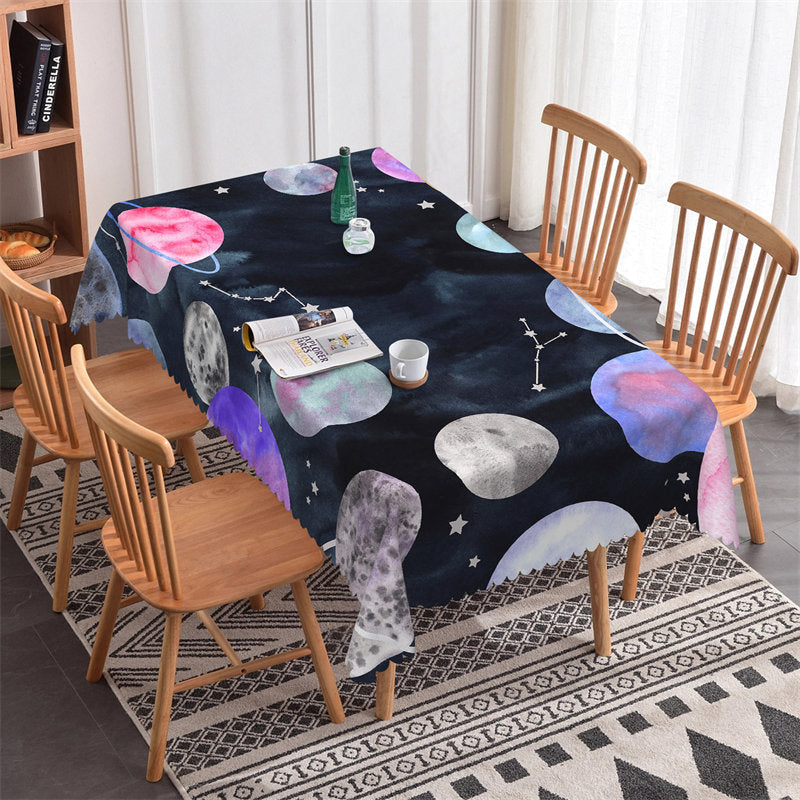 Lofaris Black Universe Planet Star Sign Rectangle Tablecloth