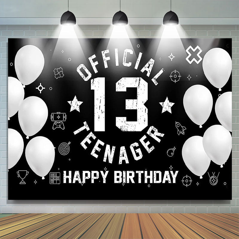 Lofaris Black White Balloon Teenager 13th Birthday Backdrop