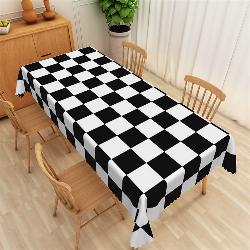 Lofaris Black White Checkered Chessboard Rectangle Tablecloth