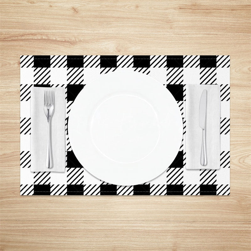 Lofaris Black White Checkred Plaid Lines Set Of 4 Placemats