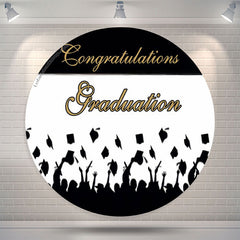 Lofaris Black White Congrats Grad Party Circle Backdrop