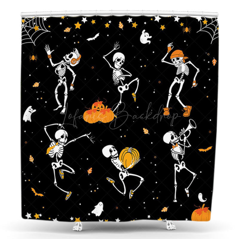 Lofaris Black White Dancing Skeleton Halloween Shower Curtain