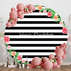 Lofaris Black White Floral Stripe Birthday Round Backdrop