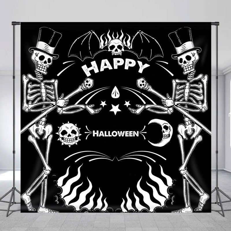 Lofaris Black White Funny Skeleton Happy Halloween Backdrop