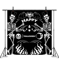 Lofaris Black White Funny Skeleton Happy Halloween Backdrop