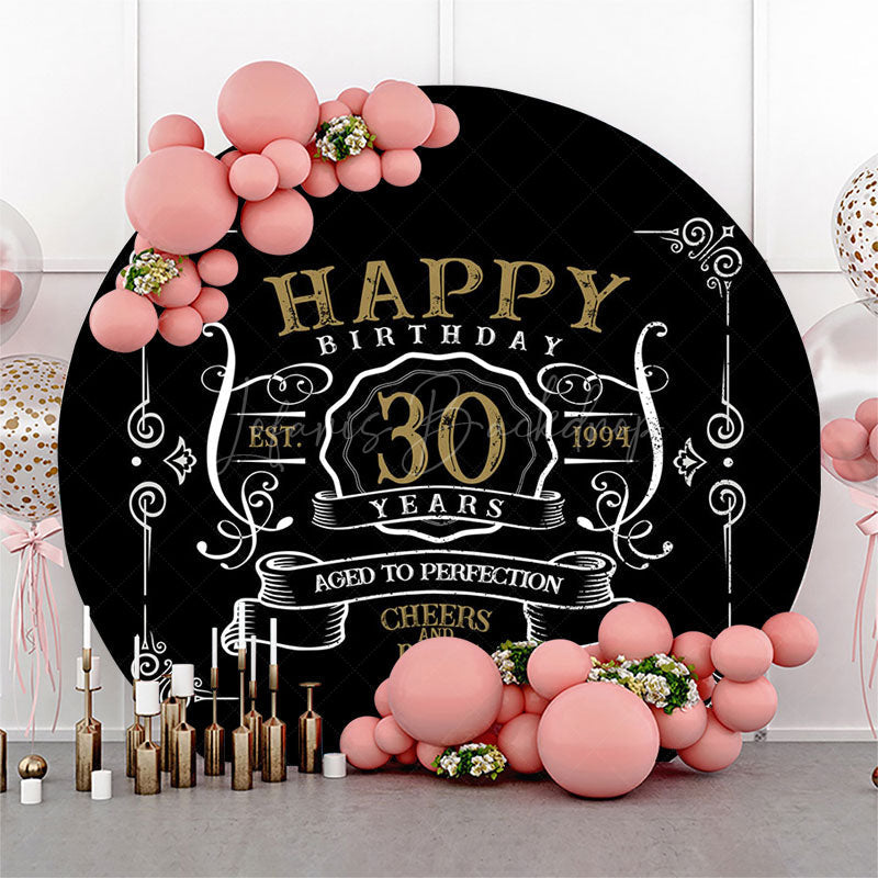 Lofaris Black White Gold Legend Round 30th Birthday Backdrop