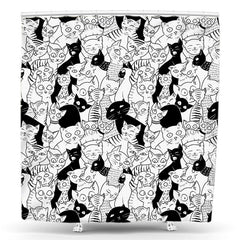 Lofaris Black White Lovely Cats Shower Curatin For Bathroom