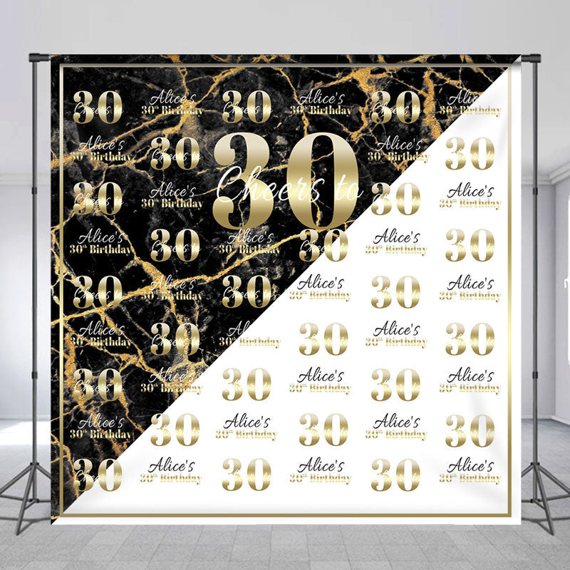 Lofaris Black White Marble Personalized 30th Birthday Backdrop