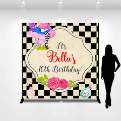 Lofaris Black White Plaid Flower Custom Birthday Backdrop