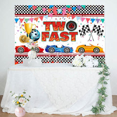 Lofaris Black White Plaid Two Fast Racing Birthday Backdrop