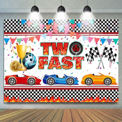 Lofaris Black White Plaid Two Fast Racing Birthday Backdrop