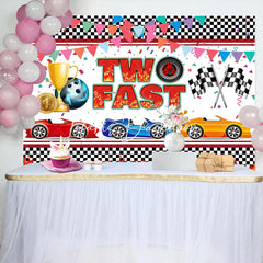 Lofaris Black White Plaid Two Fast Racing Birthday Backdrop