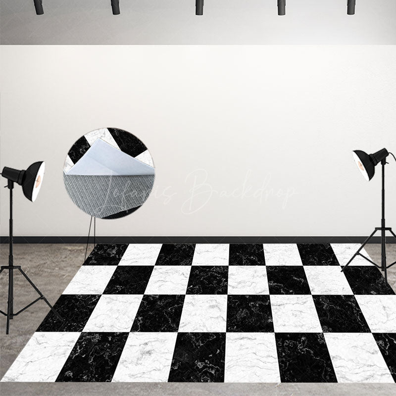 Lofaris Black White Repeat Plaid Texture Floor Mat For Photo