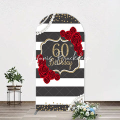 Lofaris Black White Rose Stripe 60th Birthday Arch Backdrop