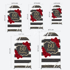 Lofaris Black White Rose Stripe 60th Birthday Arch Backdrop