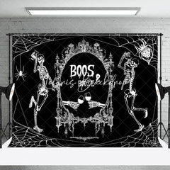 Lofaris Black White Skeleton Boos Booze Halloween Backdrop