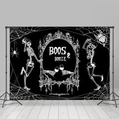 Lofaris Black White Skeleton Boos Booze Halloween Backdrop