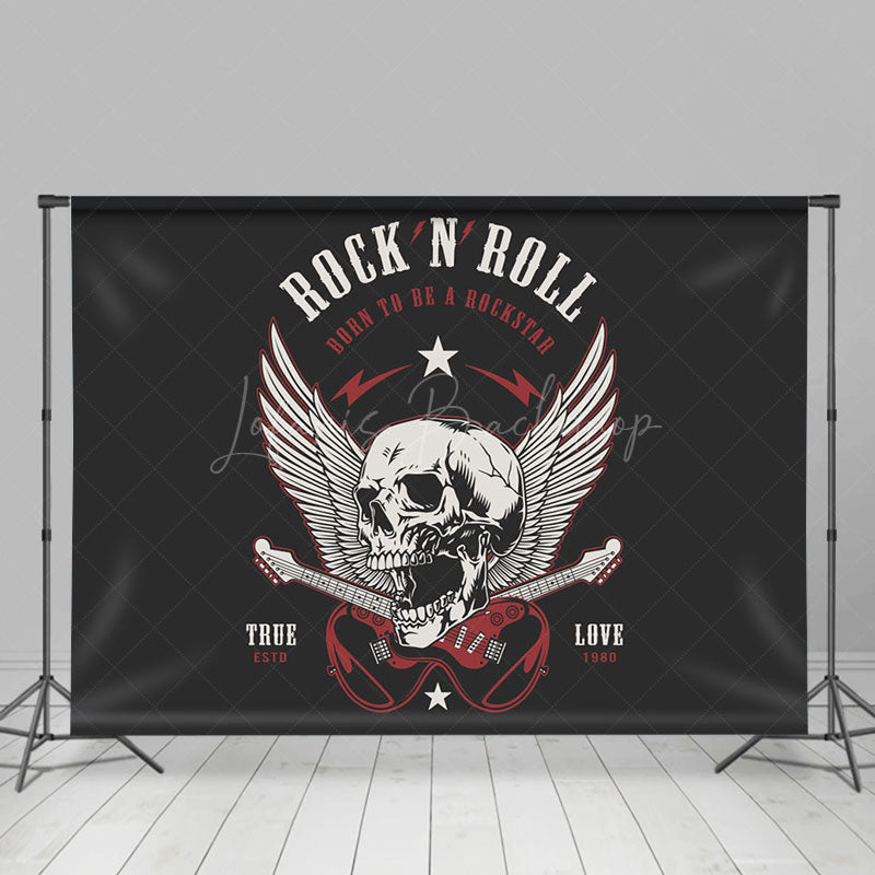 Lofaris Black White Skull Guitar Rock N Roll Party Backdrop